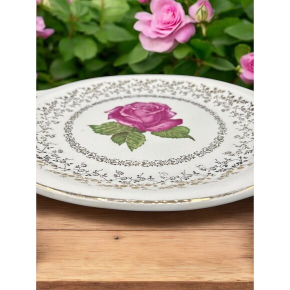 The Harkerware Pottery Round Platter with Handles rose - Picture 2 of 11